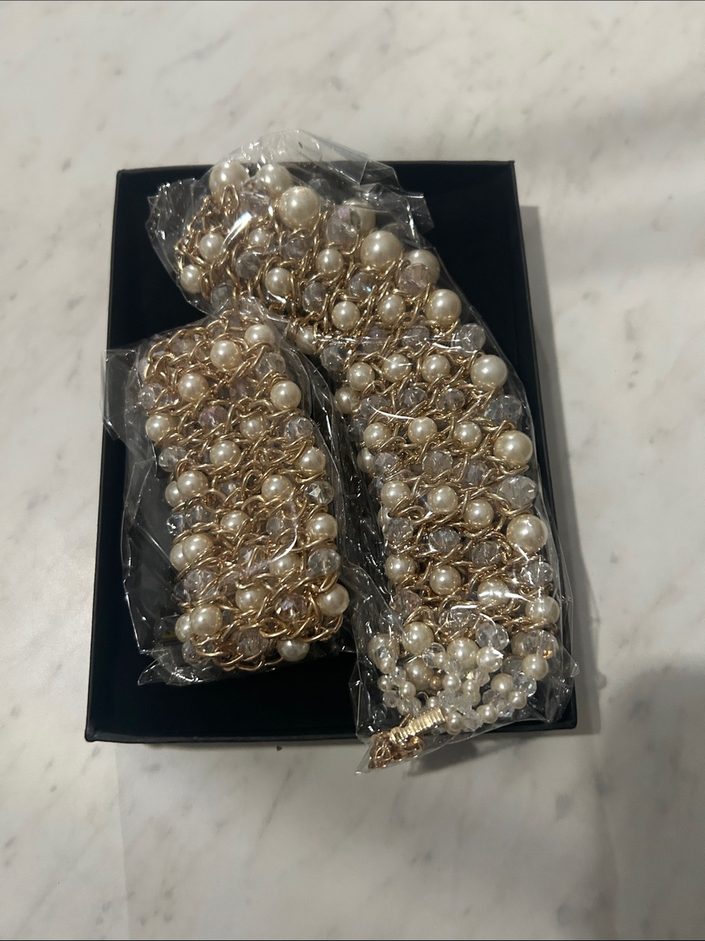 Gold and Pearl Statement Bracelet Set - Elegant Women Jewelry